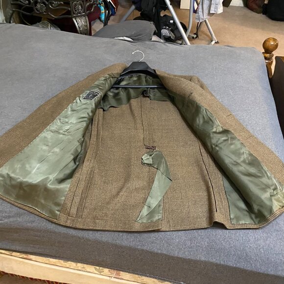 Hickey Freeman Mens Sports Coat Jacket Size 43 Long Houndstooth Brown Wool FLAWS - Picture 3 of 13